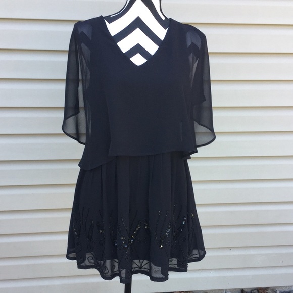 New BKE Boutique Black Flowy Embellished Dress - Picture 1 of 5